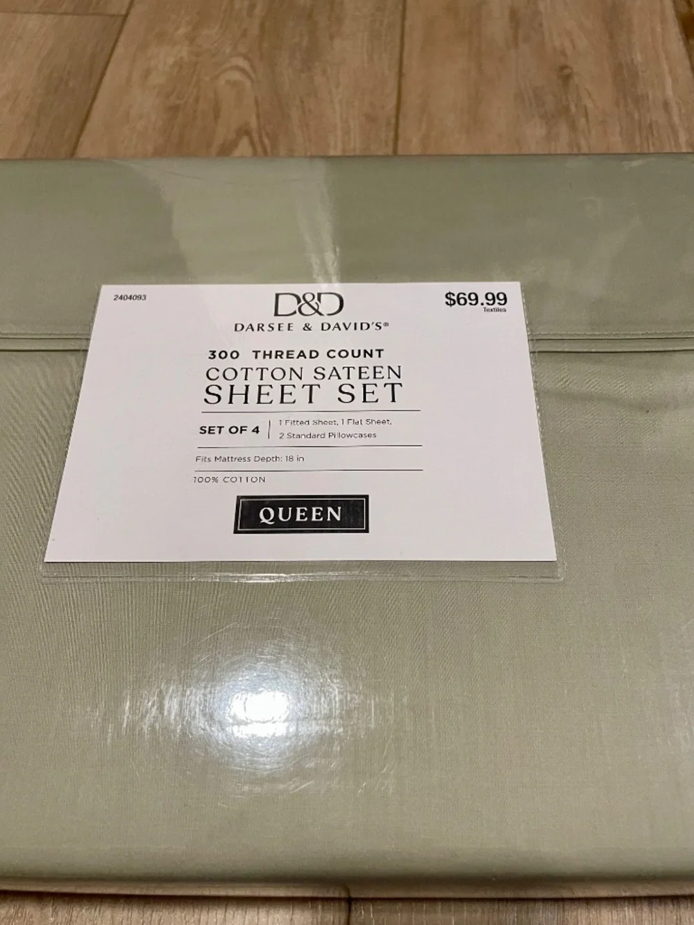 Darsee & David's 300 Thread Count Cotton Sateen Sheet Set Queen Size Sage Green